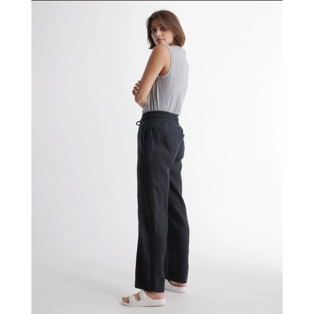 Quince European Linen Wide Leg Pants Womens Black Drawstring Minimalist Size M - Picture 2 of 13
